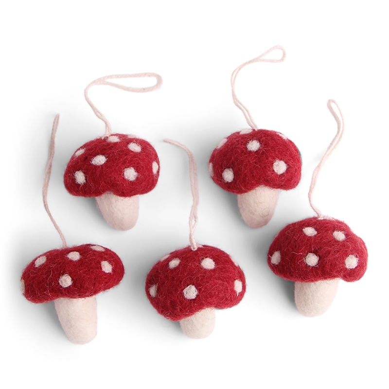 Gry & Sif Mushroom Felted Mini Decoration 5pk